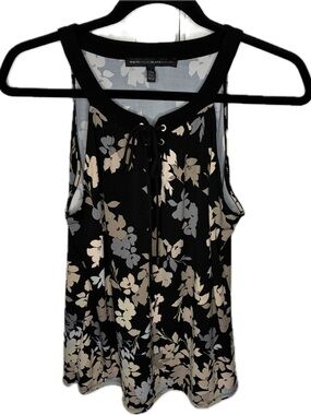 White House Black Market Top Women’s S Black Floral Lace-Up Sleeveless LIKE NEW!